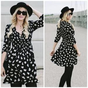 🆕Anthropologie  Womens Black Maeve Banet Heart Pullover Long Sleeve Dress Small